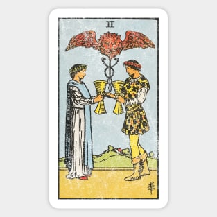 Two of cups tarot card (distressed) Sticker